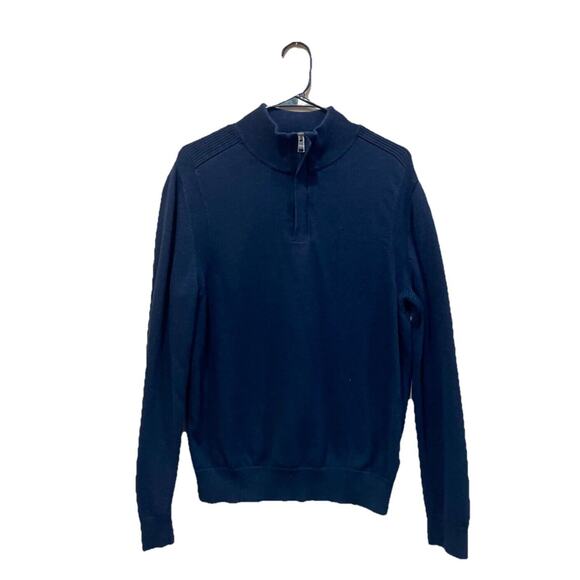 Hugo Boss Sweater 100% Wool grandpa Navy Blue Half Zip Sz M Classy Sophisticated - Picture 6 of 15